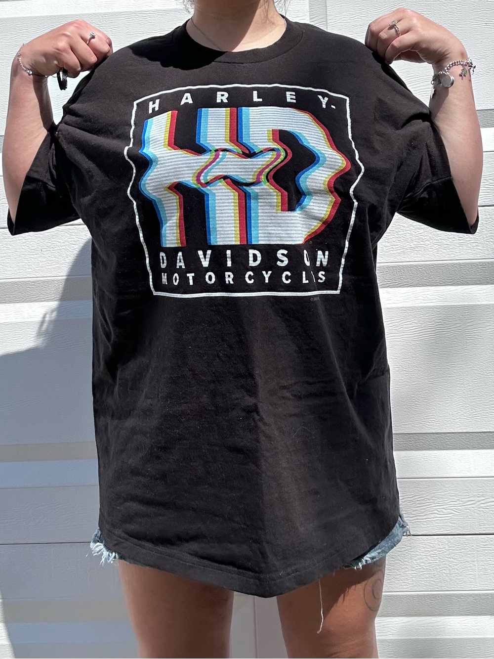 Harley-Davidson Black Short Sleeve Tee with Multicolor Distorted Logo - Picture 3 of 4